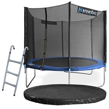 Kinetic Sports Outdoor Gartentrampolin Komplettset Ø 305 cm Sicherheitsnetz Randabdeckung Leiter Abdeckplane -
